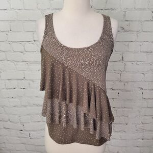 JOSEPH RIBKOFF Brown White Tiered Ruffle Tank Top 6